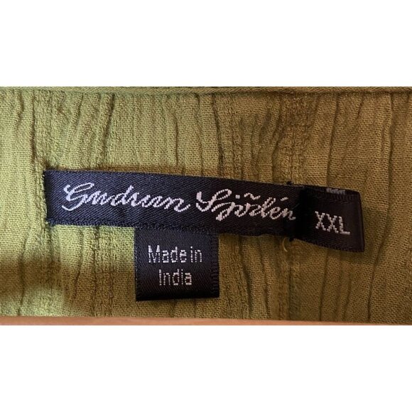 Gundrun Sjoden Tunic Blouse Crinkle Cotton Green Size XXL - Picture 2 of 4